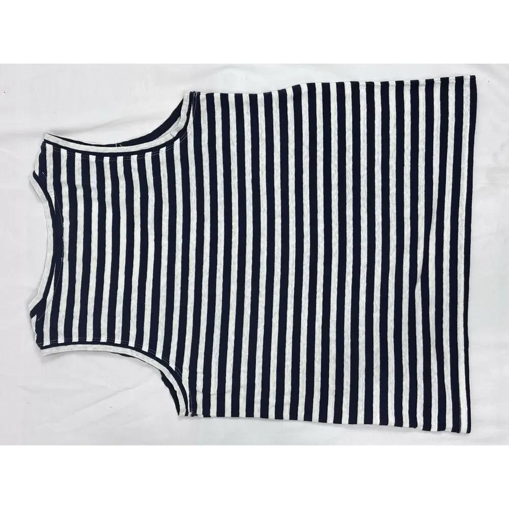 J.Crew Navy Blue White Striped Cotton-blend V-Neck Tank Top XS Coastal Preppy